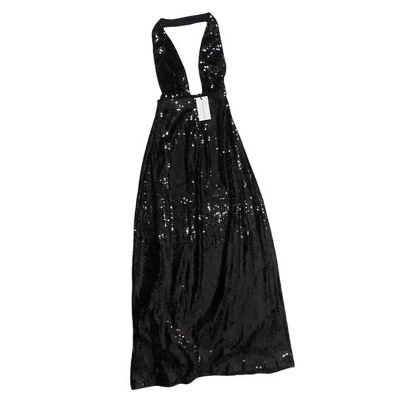 NWT Weworewhat Sequin Halter Dress Full Length Maxi Dress Sleeveless 2 Black - Picture 3 of 16